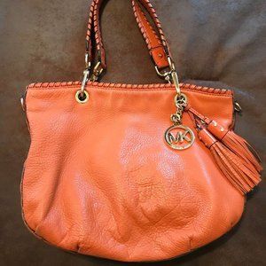 MK Michael Kors Pebble Leather Orange Hobo Purse Authentic